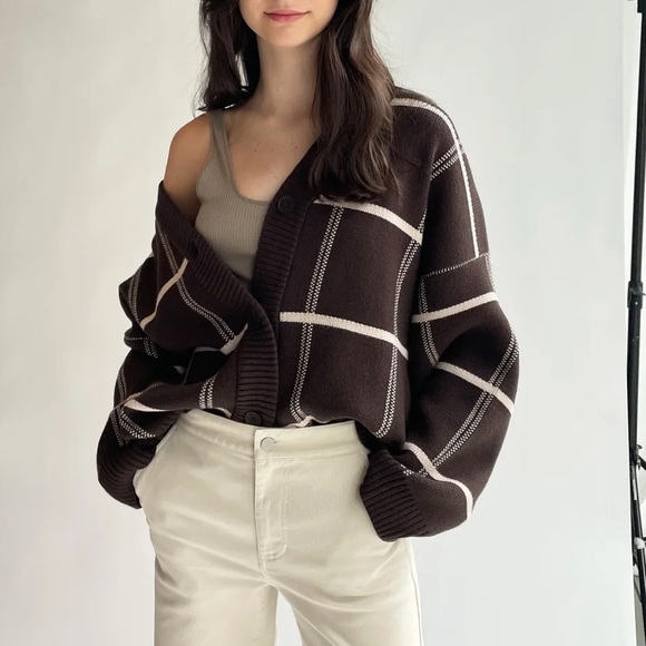 OAK + FORT Sweaters - Oversized Plaid Cardigan